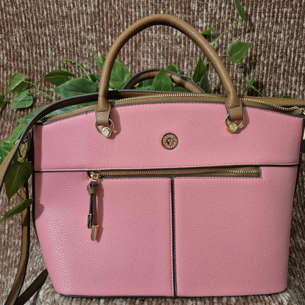 Anne Klein Parker Dome Satchel in pink with brown trim New w/o tags